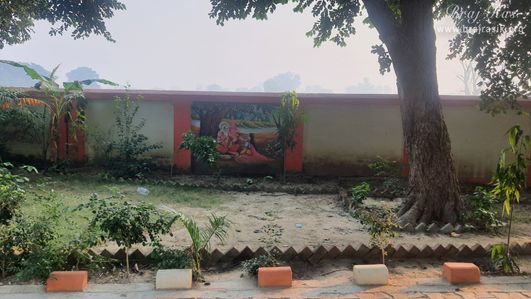 View of the beautiful painting depicted on the wall in Bhandirvan.