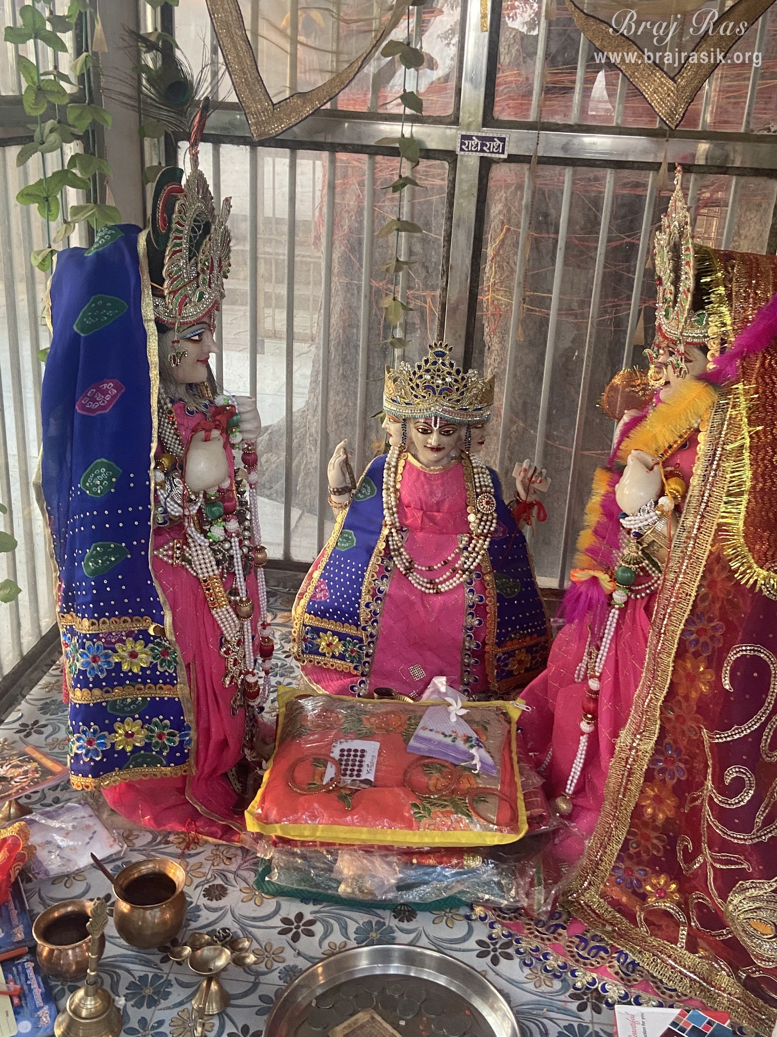 Darshan of Shri Radha Krishn getting married and Lord Brahm as a priest, in Bhandirvan.