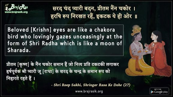 सरद चंद प्यारी बदन, प्रीतम नैंन चकोर - श्री रूप सखी, श्रृंगार रस के दोहे (27)