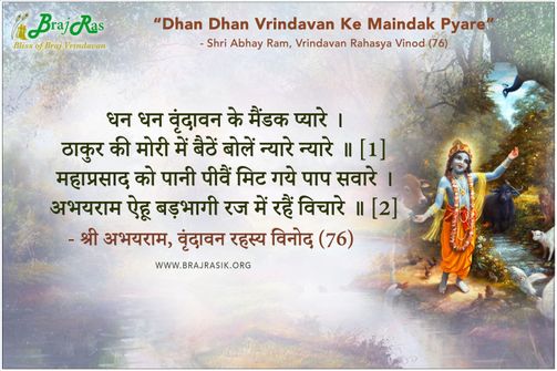Dhan Dhan Vrindavan Ke Maindak Pyare -  Shri Abhay Ram, Vrindavan Rahasya Vinod (76)
