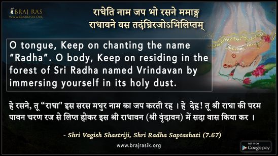 राधेति नाम जप भो रसने ममाङ्ग - श्री वागीश शास्त्री जी, श्री राधासप्तशती (7.67) 
