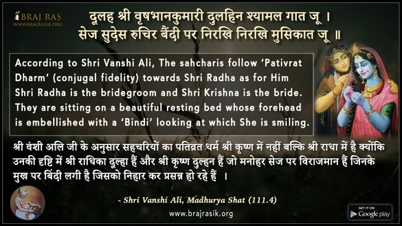 दूलह श्री वृषभानकुमारी दुलहिन श्यामल गात जू - श्री वंशी अलि, माधुर्य शत (111.4)