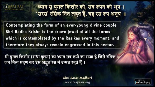 ध्यान सु युगल किशोर को, सब रूपन को भूप - श्री सरस माधुरी