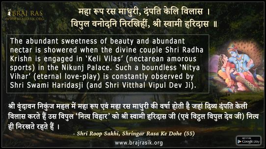 महा रूप रस माधुरी, दंपति केलि विलास -  श्री रूप सखी, श्रिंगार रस के दोहे (55)