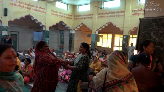 Devotees doing kirtan and dance in Shri Gopal Giriraj Temple in Madhuvan - Braj.