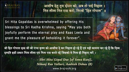 आशीष देतु तुम दोउन को - श्री हित गोपाल दास [सेवा कुञ्ज वाले], निकुंज रस वल्लरी, आशीस दोहा (8)