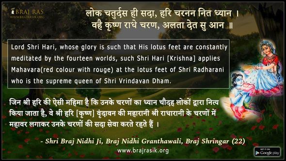 लोक चतुर्दस ही सदा, हरि चरनन नित ध्यान - श्री ब्रज निधि जी, ब्रज निधि ग्रंथावली, ब्रज शृंगार (112)