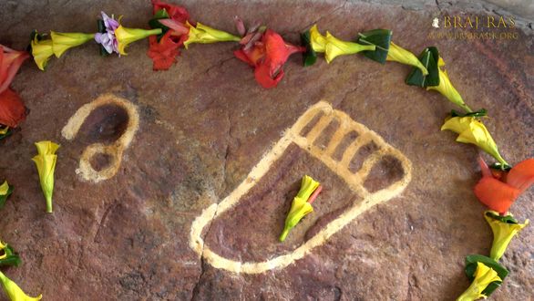 A very close darshan of Shri Krishn's Footprints on Charan Pahadi, Nandgaon.