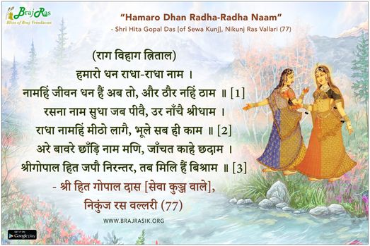Hamaro Dhan Radha-Radha Naam - Shri Hita Gopal Das [of Sewa Kunj], Nikunj Ras Vallari (77)