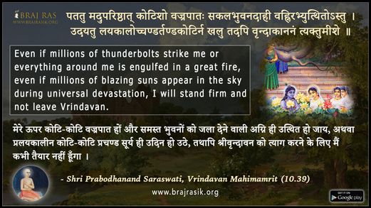 पततु मदुपरिष्ठात् कोटिशो वज्रपातः - श्री प्रबोधानन्द सरस्वती, वृन्दावन महिमामृत (10.39)