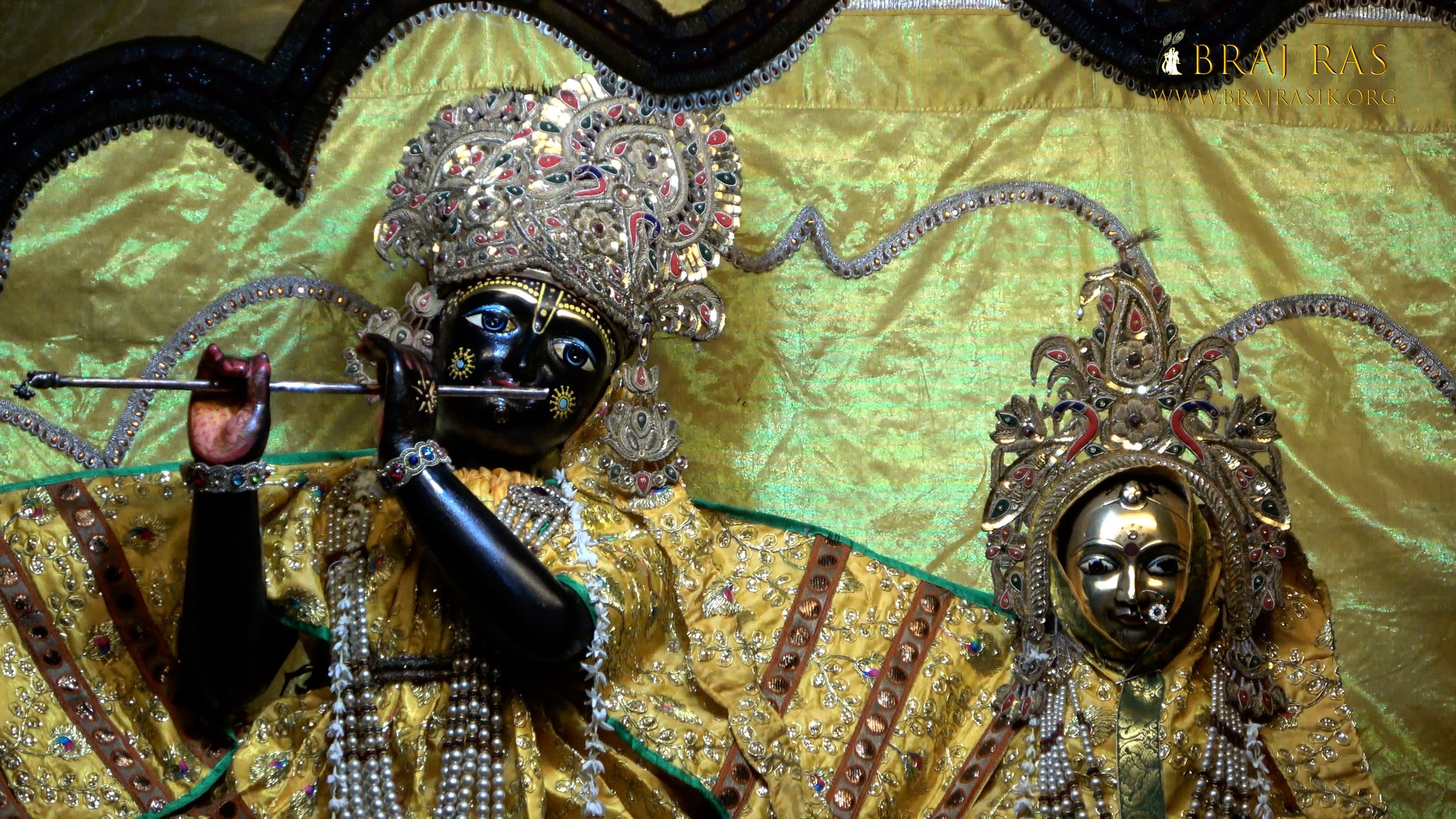 Closeup darshan of Shri Radha Madhav Ji in Jaipur Temple, Vrindavan.