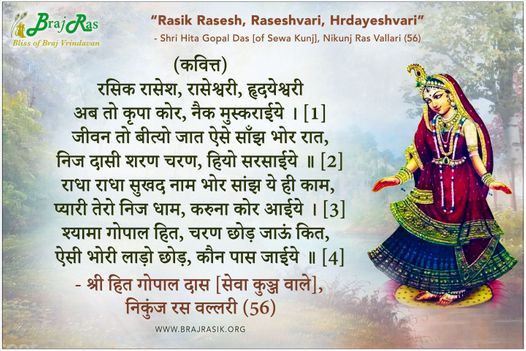 Rasik Rasesh, Raseshvari, Hrdayeshvari - Shri Hita Gopal Das [of Sewa Kunj], Nikunj Ras Vallari (56)