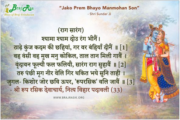 Shyama Shyam Dou Rang Bhinain - Shri Roop Rasik Devacharya, Nitya Vihar Padavali (33)