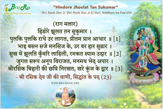 Hindore Jhoolat Tan Sukumar - Shri Rasik Dev Ji Ki Vani, Siddhant Ke Pad (23)