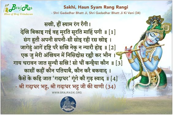 सखी, हौं स्‍याम रंग रँगी - श्री गदाधर भट्ट, श्री गदाधर भट्ट जी की वाणी (34)