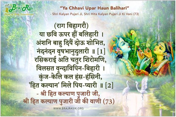 या छवि ऊपर हौं बलिहारी - श्री कल्याण पुजारी जी, श्री हित कल्याण पुजारी जी की वाणी (73)