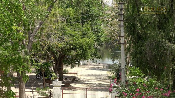 View of a Gau Ghat on the banks of the Yamuna at Keetham.