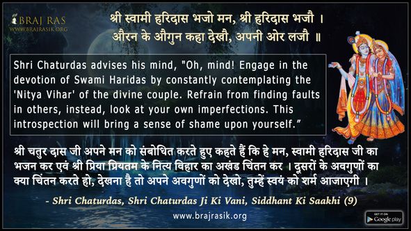 श्री स्वामी हरिदास भजो मन, श्री हरिदास भजौ - श्री चतुर दास जी की वाणी, सिद्धांत की साखी (9)