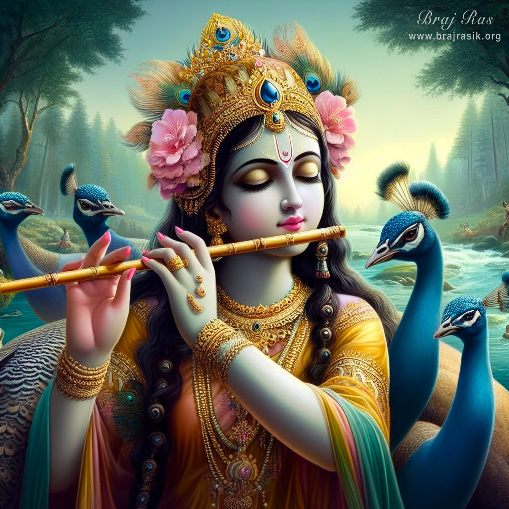 Sri Radharani, playing the flute.