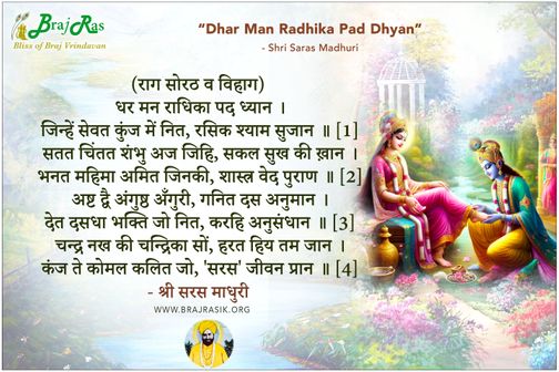 Dhar Man Radhika Pad Dhyan - Shri Saras Madhuri Ji
