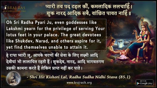 प्यारी तव पद टहल कौं - श्री हित किशोरी लाल, राधा सुधा निधि स्तव (85.1)