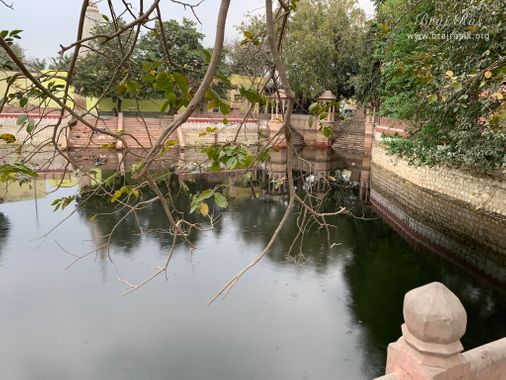 View of the waters of Garud Govind Kund near Vrindavan.
