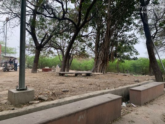 View of the nearby area of Garud Govind Temple near Vrindavan.