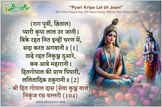 Pyari Kripa Lal Ur Jaani - Shri Hita Gopal Das [Of Sewa Kunj], Nikunj Ras Vallari (104)