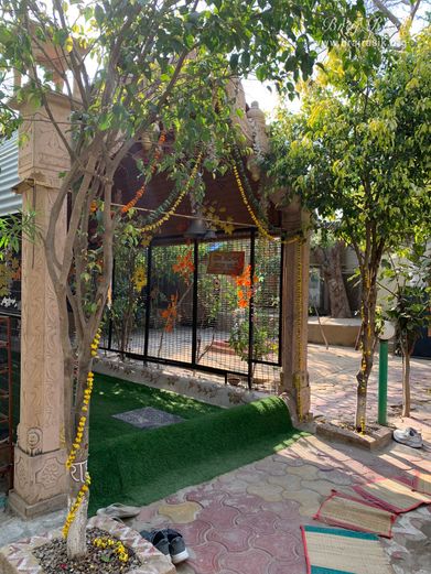 Entrance to the temple inside Nikunj Van at Shri Anandam Dham, Vrindavan.