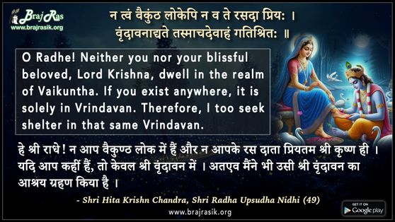 न त्वं वैकुंठ लोकेपि - श्री हित कृष्ण चंद्र, श्री राधा उपसुधा निधि (49)
