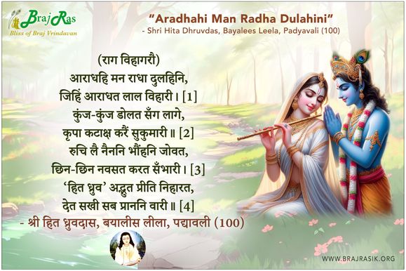 आराधहि मन राधा दुलहिनि - श्री हित ध्रुवदास, बयालीस लीला, पद्यावली (100)