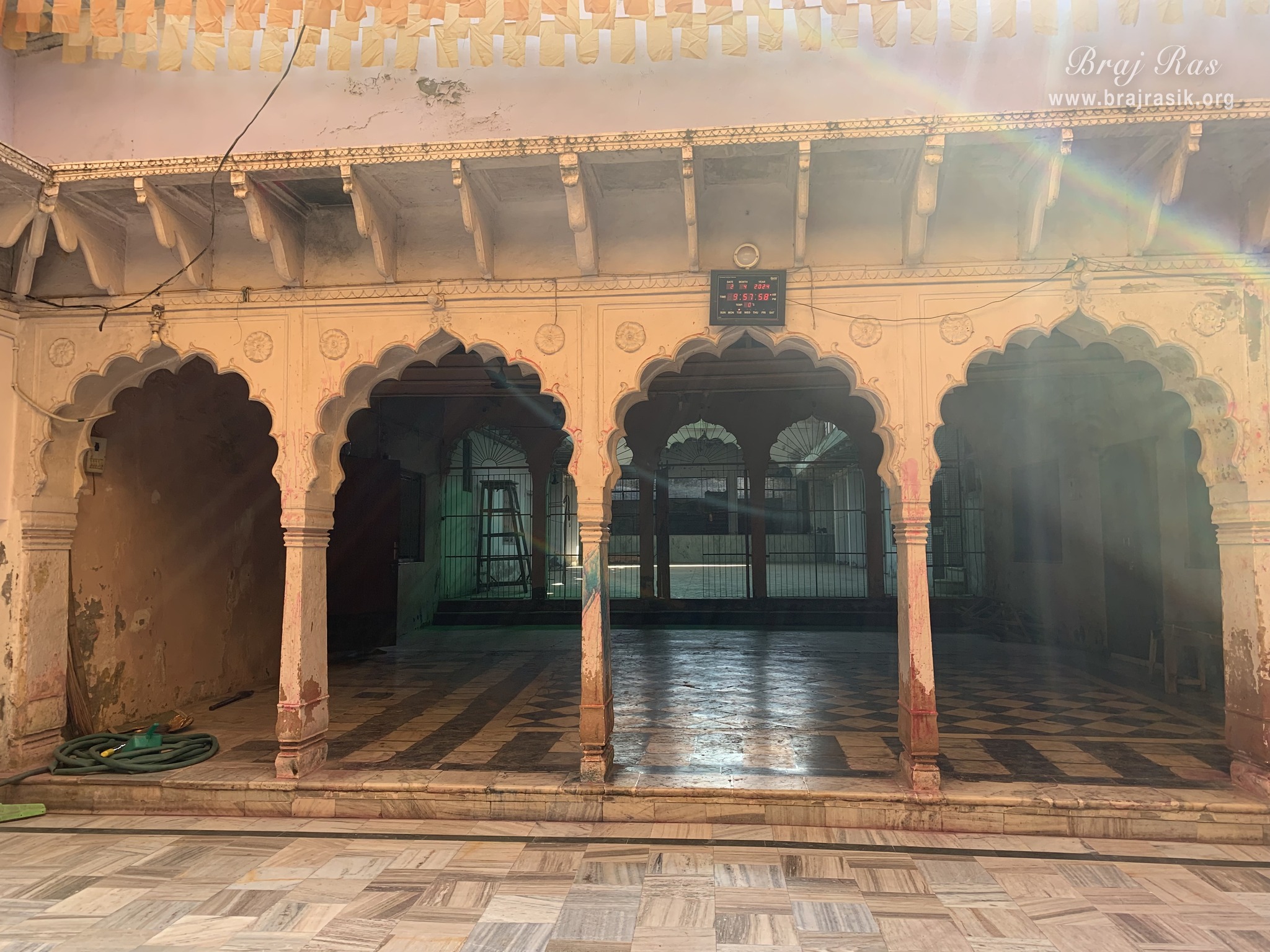 View of Samaj Gayan place in Shri Radha Gokulanand Temple, Vrindavan.