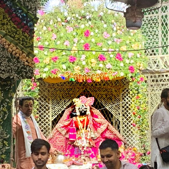 All glories to Sri Banke Bihariji, the Lord of Vrindavan, who performs Nitya Bihara (eternal love-play), therefore known as Vihari (or Bihari).