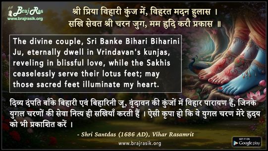 श्री प्रिया विहारी कुंज में, विहरत मदन हुलास - श्री संतदास, विहार रसामृत