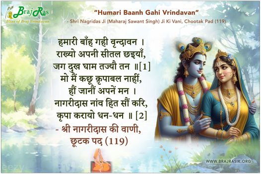 हमारी बाँह गही वृन्दावन - श्री नागरीदास जी की वाणी, छूटक पद (119)