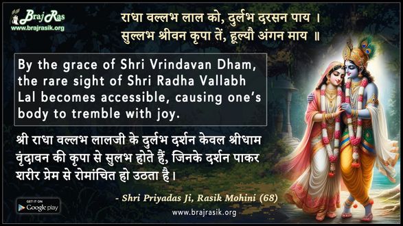 राधा वल्लभ लाल को दुर्लभ दरसन पाय  - श्री प्रियादास जी, रसिक मोहिनी (68)
