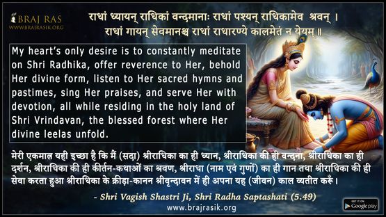 राधां ध्यायन् राधिकां वन्दमाना - श्री वागीश शास्त्री जी, श्री राधासप्तशती (5.49)