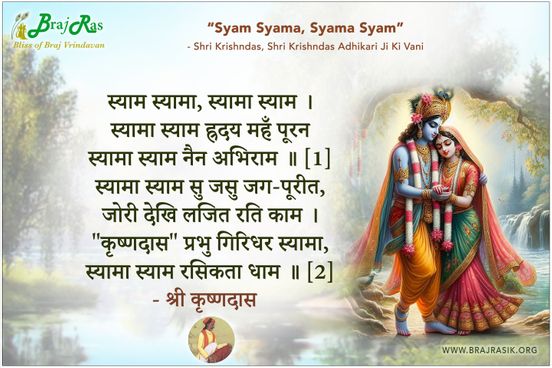 स्याम स्यामा, स्यामा स्याम - श्री कृष्णदास अधिकारी जी की वाणी
