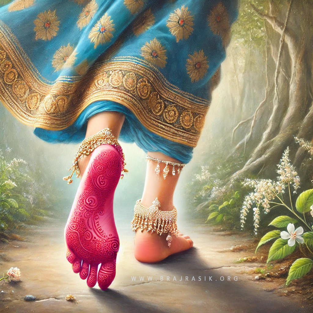 Lotus feet of Sri Radharani walking through the sacred forest groves.