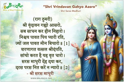 श्री वृंदावन गह्यो आसरो, सब साधन कर हीन निहारो - श्री सरस माधुरी जी