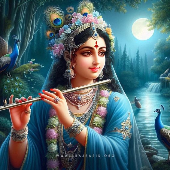 Lord Sri Radhika Playing the Flute by the Yamuna’s Bank in Vrindavan.