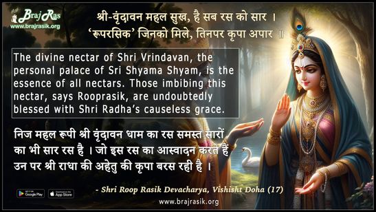 Shri Vrindavan Mahal Sukh Hai Sab Ras Ko Saar - Shri Roop Rasik Devacharya, Vishisht Doha (17)