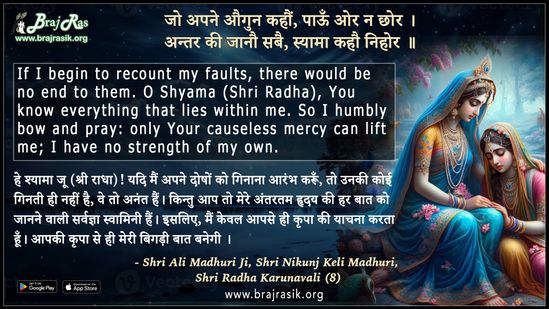 जो अपने औगुन कहौं, पाऊँ ओर न छोर - श्री अली माधुरी जी, श्री निकुंज केलि माधुरी, श्री राधा करुणावली (8)