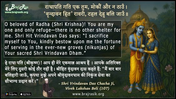 राधापति गति एक तुम मोकौं और न ठाउँ - श्री वृंदावन दास चाचा जी, विवेक लक्षण बेली (107)