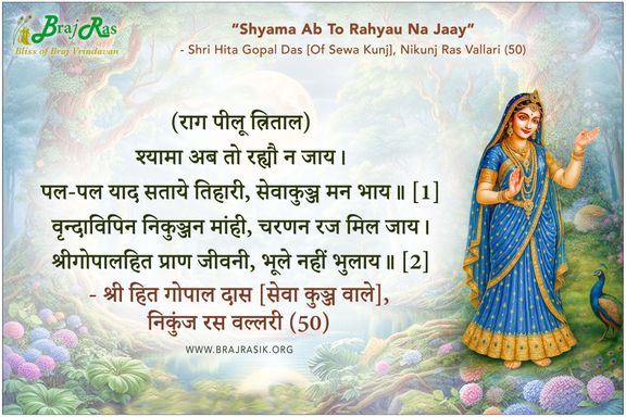 Shyama Ab To Rahyau Na Jaay - Shri Hita Gopal Das [Of Sewa Kunj], Nikunj Ras Vallari (50)