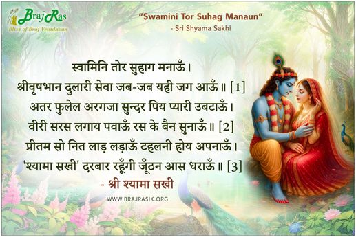 स्वामिनि तोर सुहाग मनाऊँ - श्री श्यामा सखी