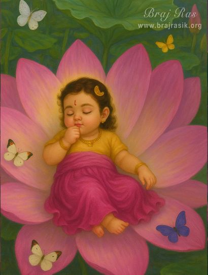 Baby Radharani lying on a lotus. Radhashtami special.