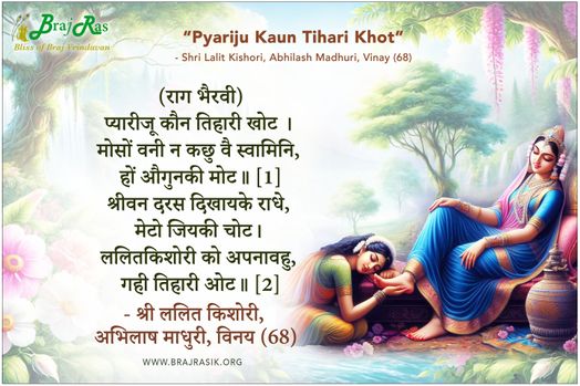 प्यारीजू कौन तिहारी खोट - श्री ललित किशोरी, अभिलाष माधुरी, विनय (68)
