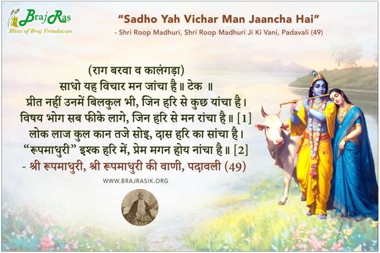 साधो यह विचार मन जांचा है - श्री रूपमाधुरी जी की वाणी, पदावली (49)