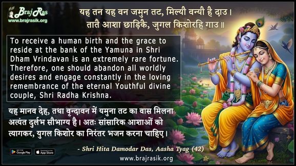 यह तन यह वन जमुन तट मिल्यौ वन्यौ है दाउ - श्री हित दामोदर दास, आशा त्याग (42)